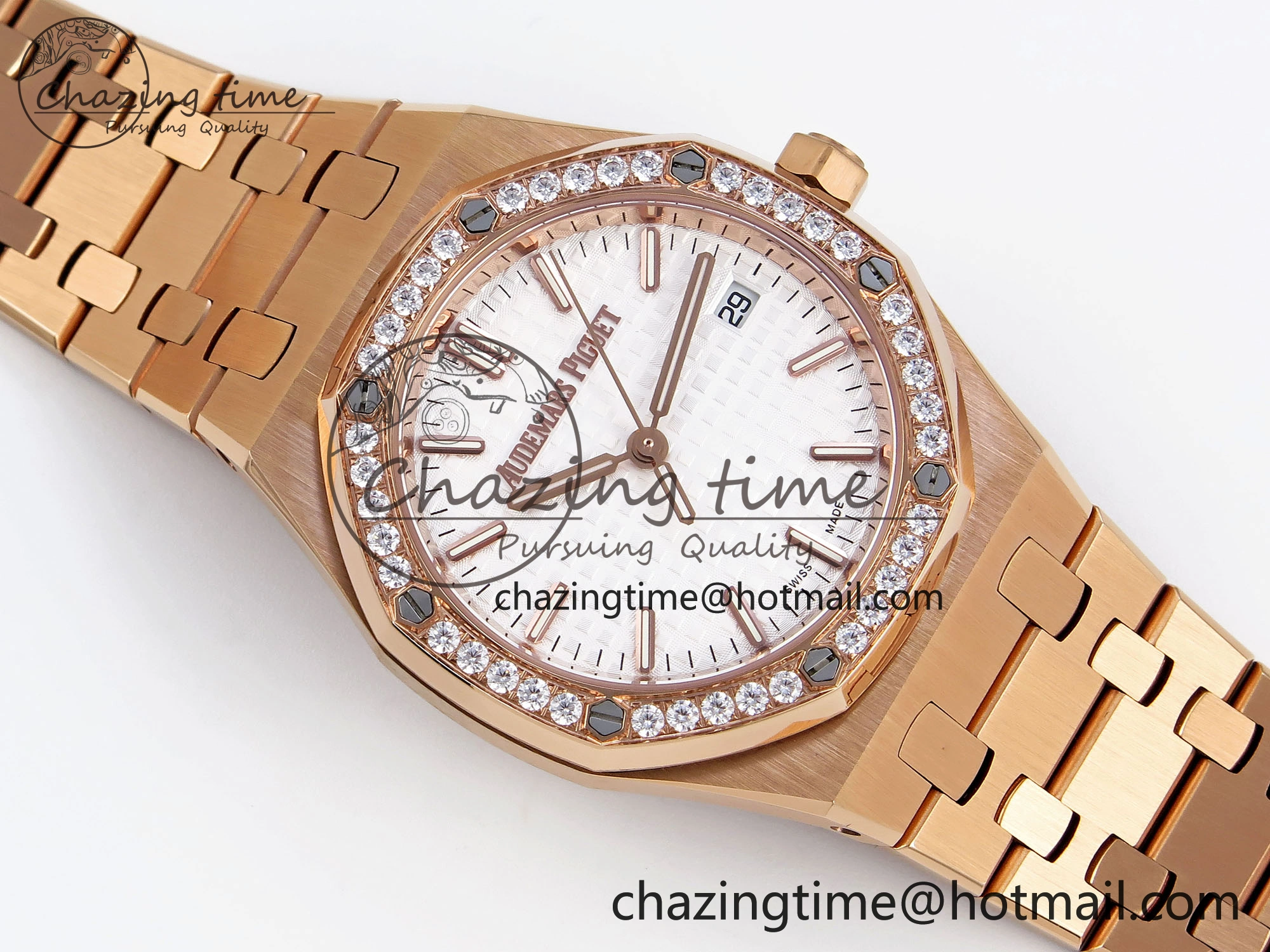 ROYAL OAK 34MM RG BF BEST EDITION WHITE DIAL DIAMONDS BEZEL ON RG BRACELET A5800