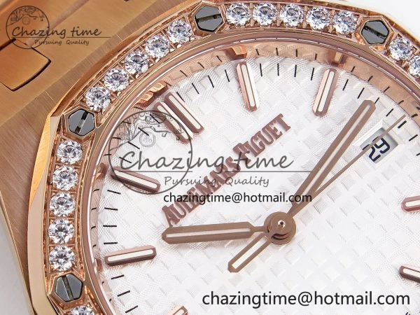 ROYAL OAK 34MM RG BF BEST EDITION WHITE DIAL DIAMONDS BEZEL ON RG BRACELET A5800