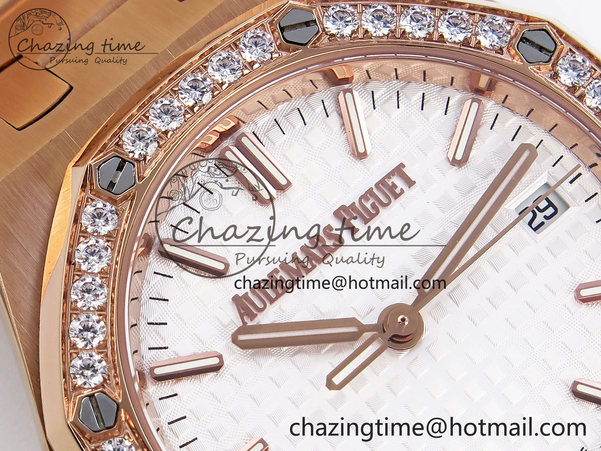 ROYAL OAK 34MM RG BF BEST EDITION WHITE DIAL DIAMONDS BEZEL ON RG BRACELET A5800