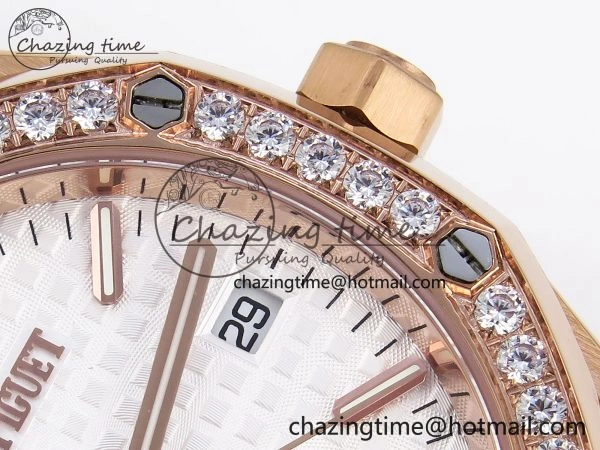 ROYAL OAK 34MM RG BF BEST EDITION WHITE DIAL DIAMONDS BEZEL ON RG BRACELET A5800