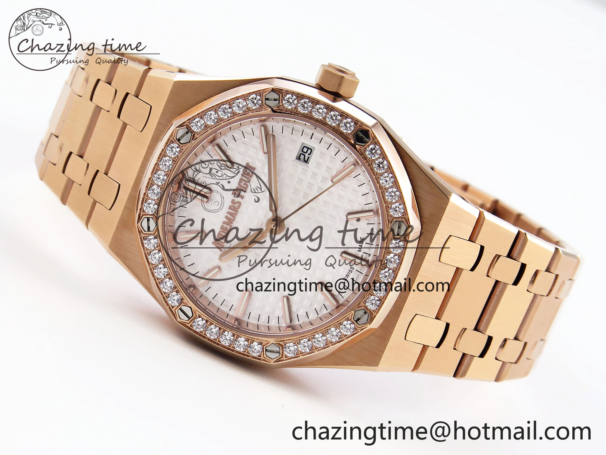 ROYAL OAK 34MM RG BF BEST EDITION WHITE DIAL DIAMONDS BEZEL ON RG BRACELET A5800