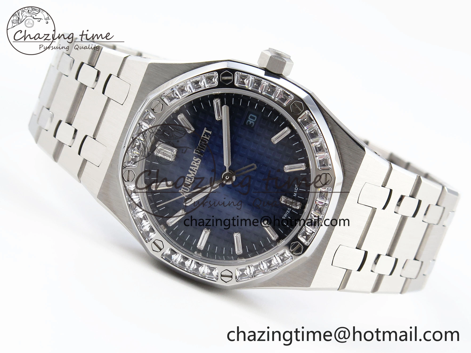 ROYAL OAK 34MM SS BF BEST EDITION BLUE DIAMONDS DIAL DIAMONDS BEZEL ON SS BRACELET A5800