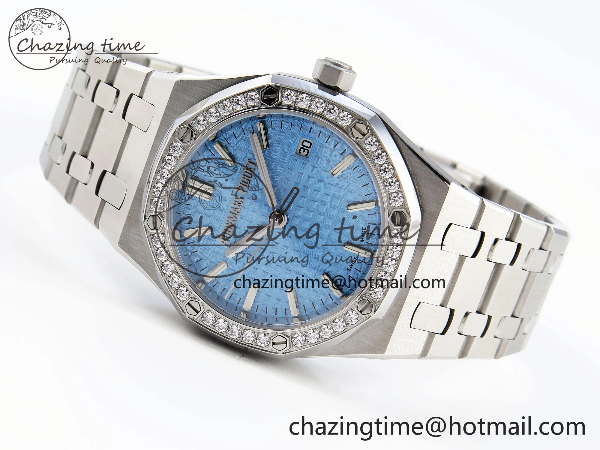 ROYAL OAK 34MM SS BF BEST EDITION ICE BLUE DIAL DIAMONDS BEZEL ON SS BRACELET A5800