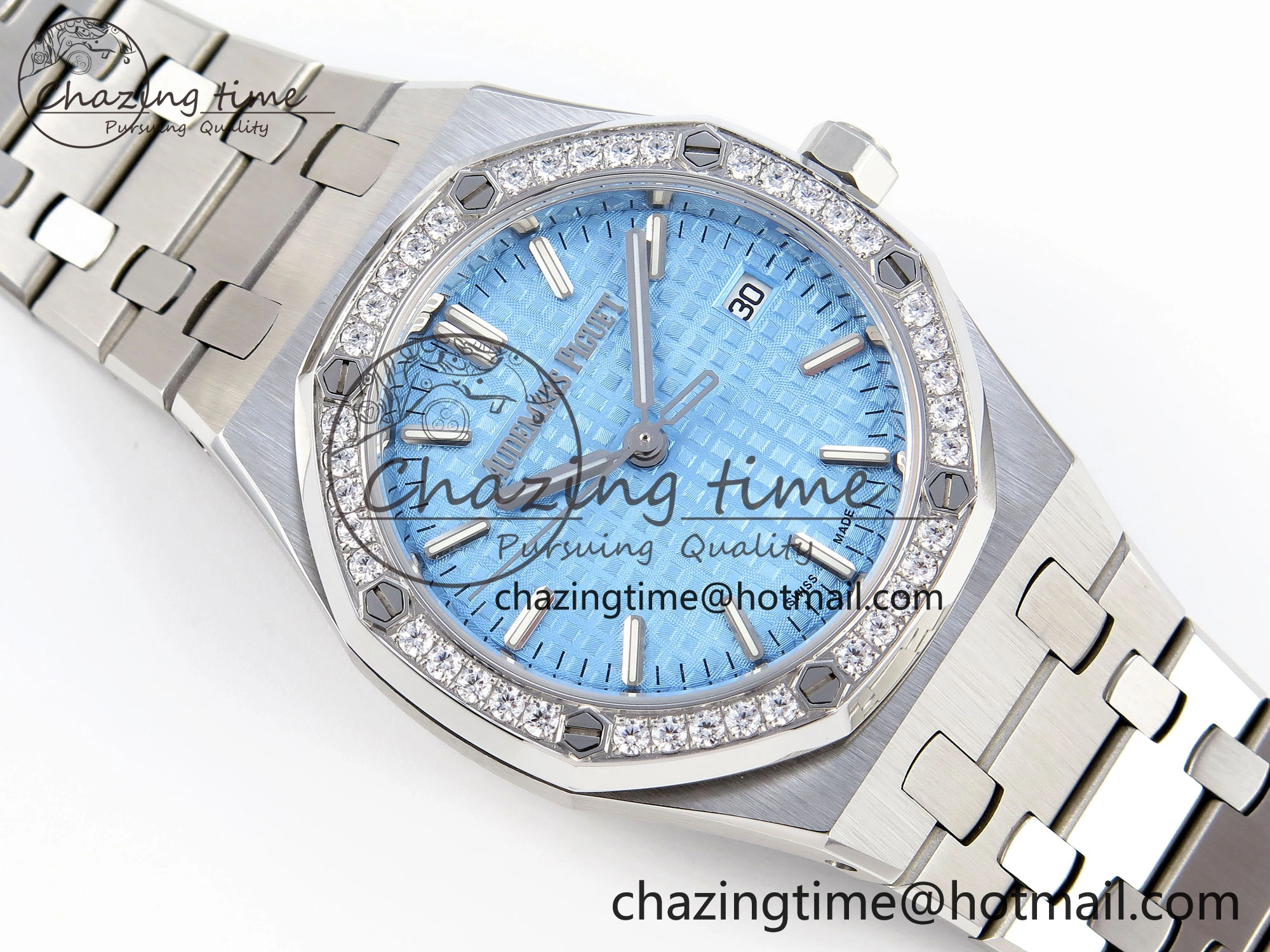 ROYAL OAK 34MM SS BF BEST EDITION ICE BLUE DIAL DIAMONDS BEZEL ON SS BRACELET A5800
