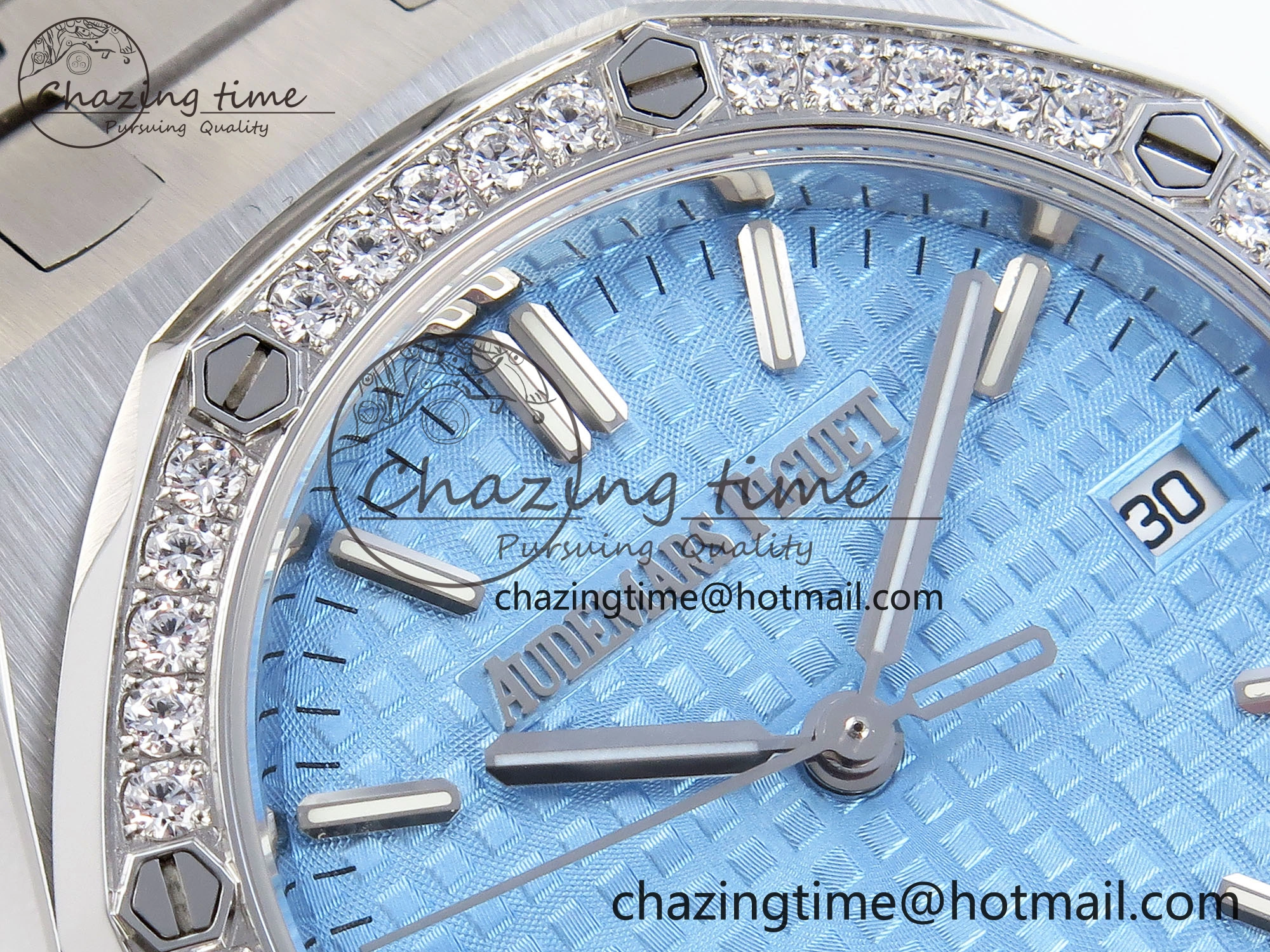 ROYAL OAK 34MM SS BF BEST EDITION ICE BLUE DIAL DIAMONDS BEZEL ON SS BRACELET A5800