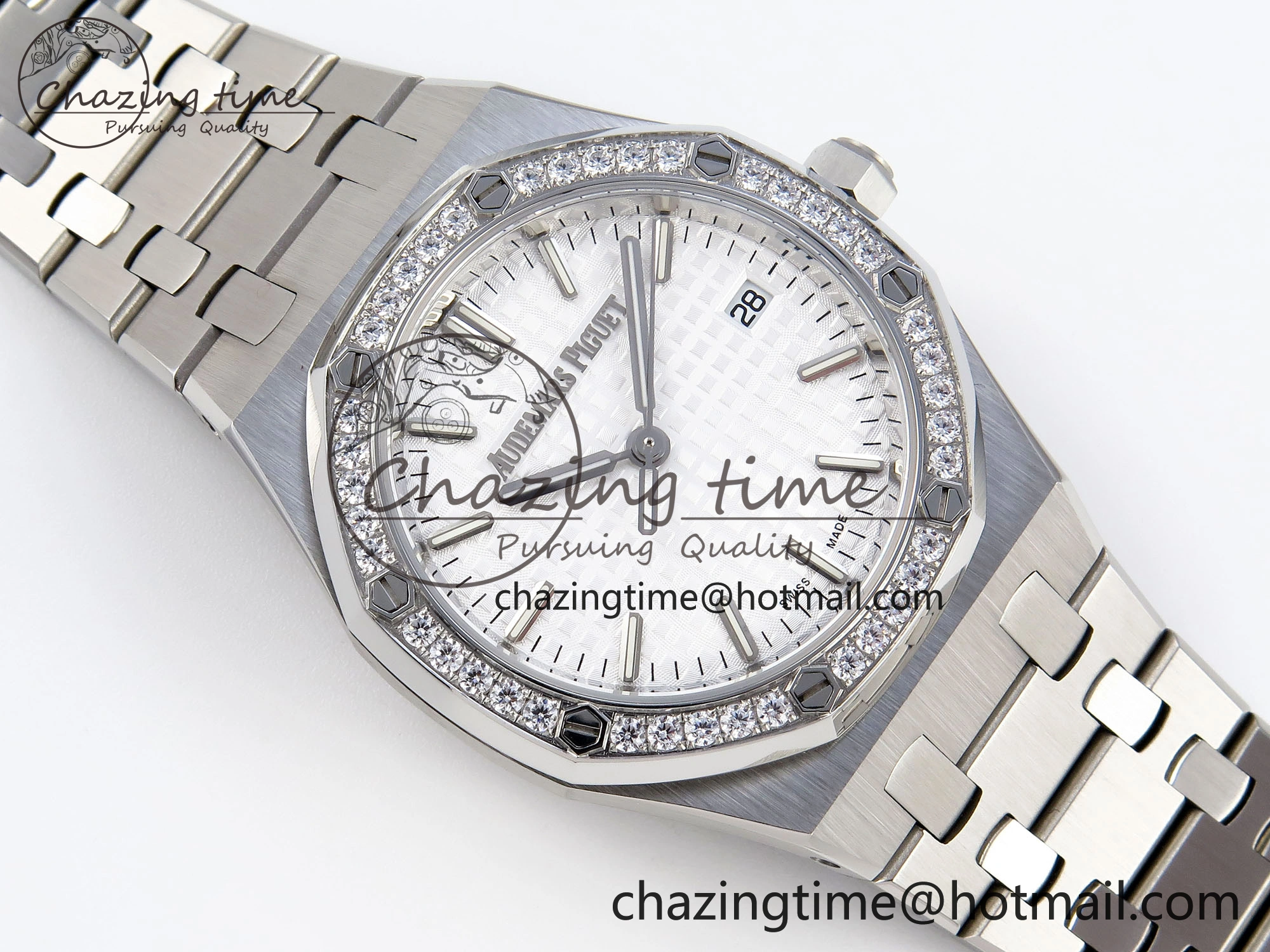 ROYAL OAK 34MM SS BF BEST EDITION WHITE DIAL DIAMONDS BEZEL ON SS BRACELET A5800