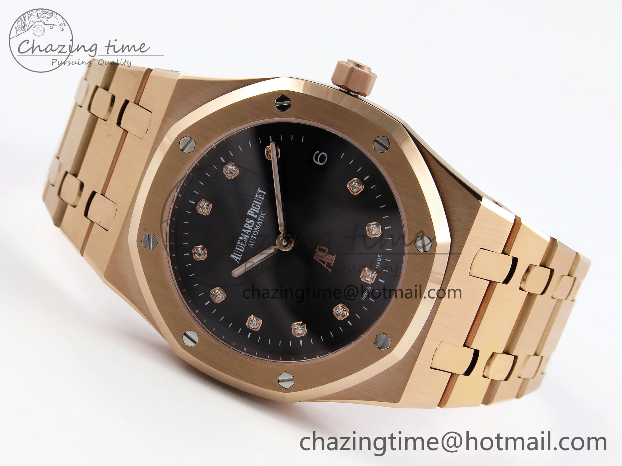 ROYAL OAK 39MM 15202 RG IPF 1:1 BEST EDITION BLACK DIAMONDS DIAL ON RG BRACELET A2121