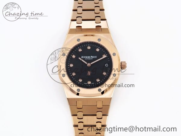 ROYAL OAK 39MM 15202 RG IPF 1:1 BEST EDITION BLACK DIAMONDS DIAL ON RG BRACELET A2121