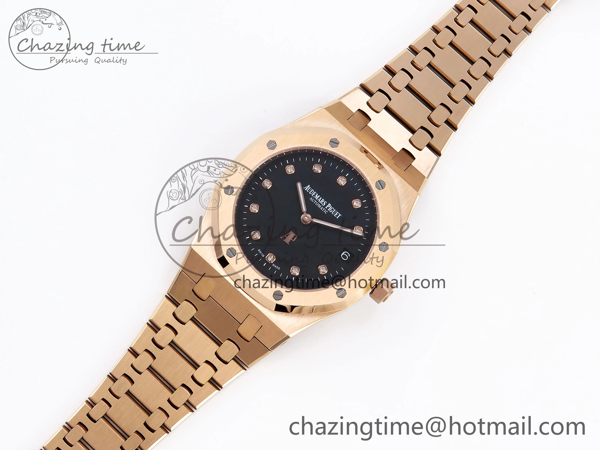 ROYAL OAK 39MM 15202 RG IPF 1:1 BEST EDITION BLACK DIAMONDS DIAL ON RG BRACELET A2121