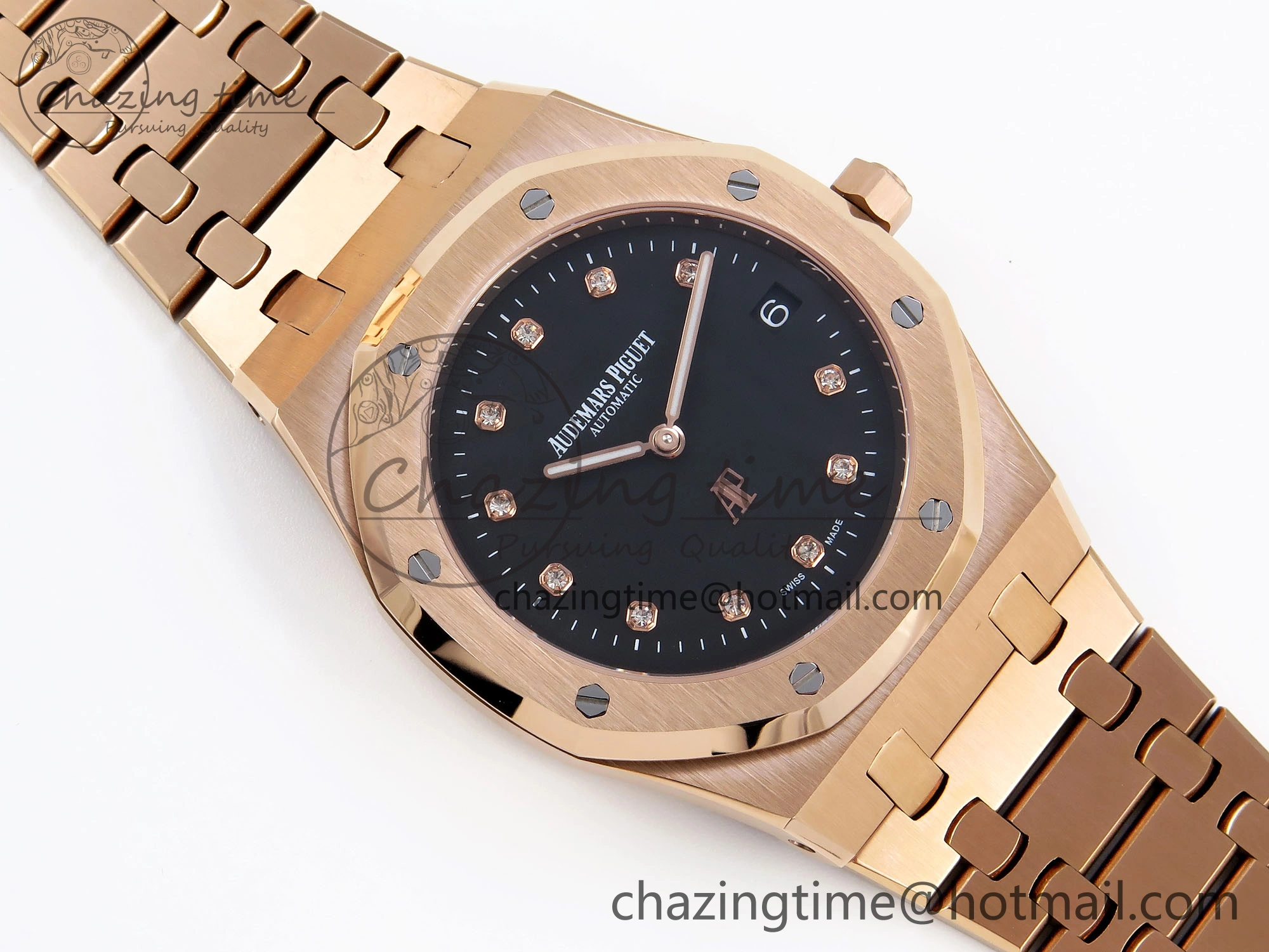 ROYAL OAK 39MM 15202 RG IPF 1:1 BEST EDITION BLACK DIAMONDS DIAL ON RG BRACELET A2121