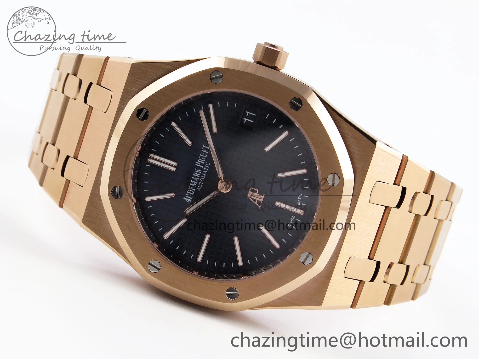 ROYAL OAK 39MM 15202 RG IPF 1:1 BEST EDITION BLUE TEXTURED DIAL ON RG BRACELET A2121