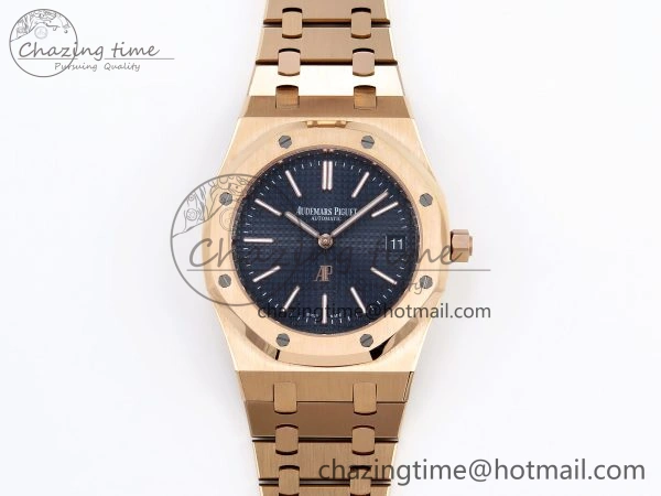 ROYAL OAK 39MM 15202 RG IPF 1:1 BEST EDITION BLUE TEXTURED DIAL ON RG BRACELET A2121