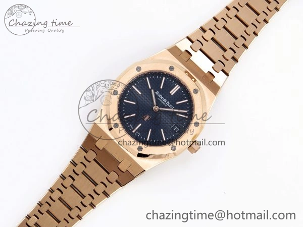 ROYAL OAK 39MM 15202 RG IPF 1:1 BEST EDITION BLUE TEXTURED DIAL ON RG BRACELET A2121