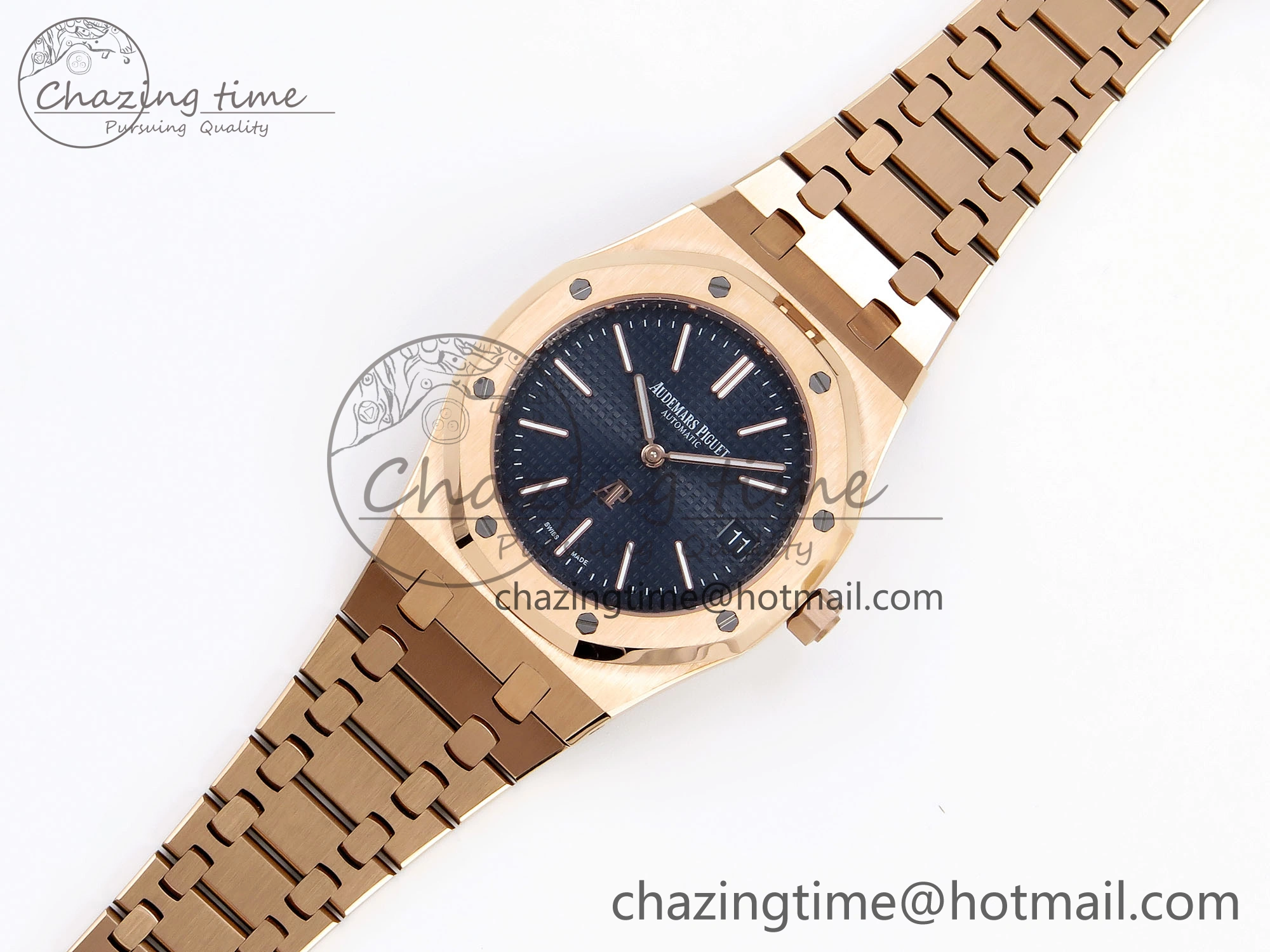 ROYAL OAK 39MM 15202 RG IPF 1:1 BEST EDITION BLUE TEXTURED DIAL ON RG BRACELET A2121