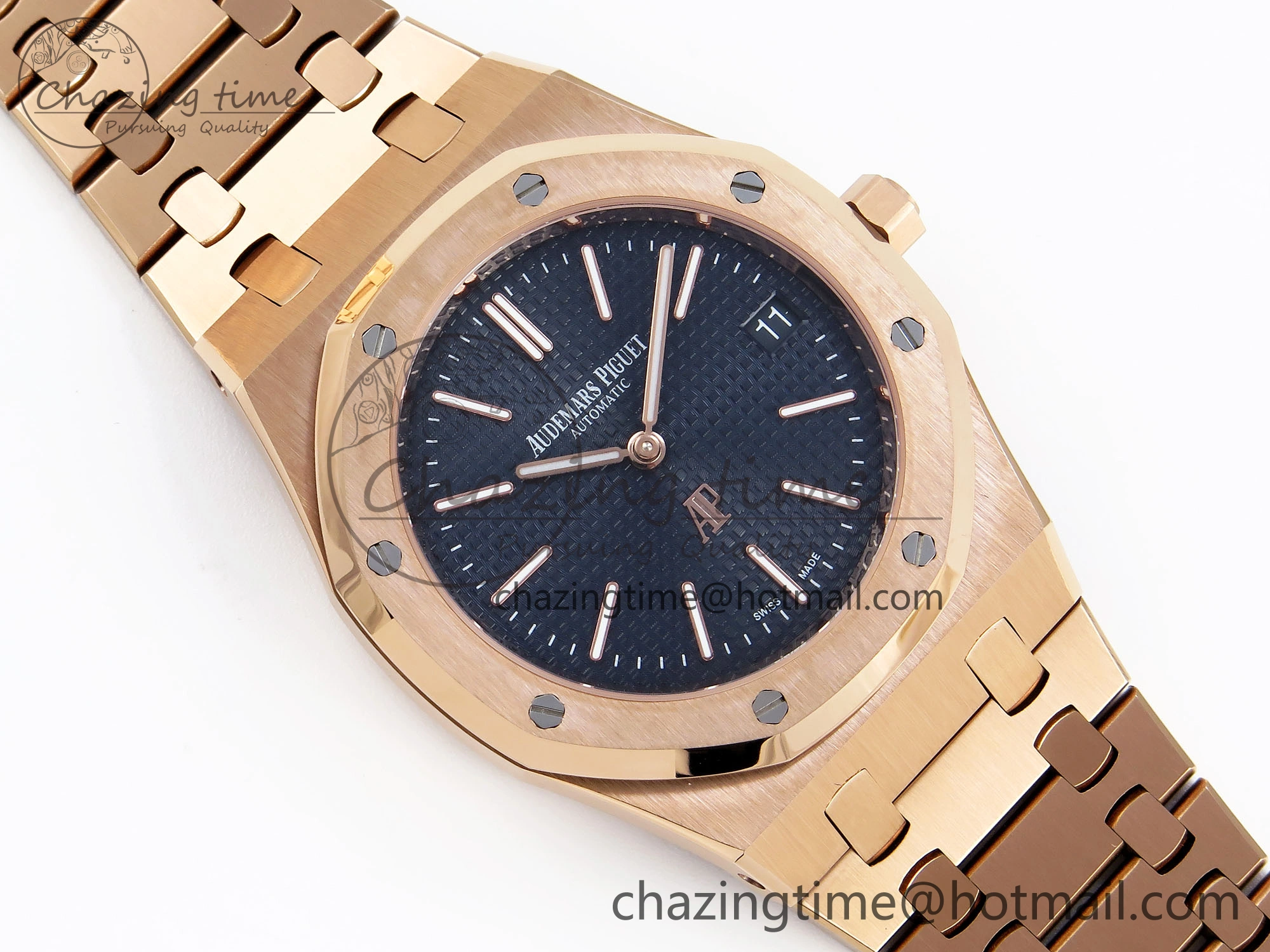 ROYAL OAK 39MM 15202 RG IPF 1:1 BEST EDITION BLUE TEXTURED DIAL ON RG BRACELET A2121