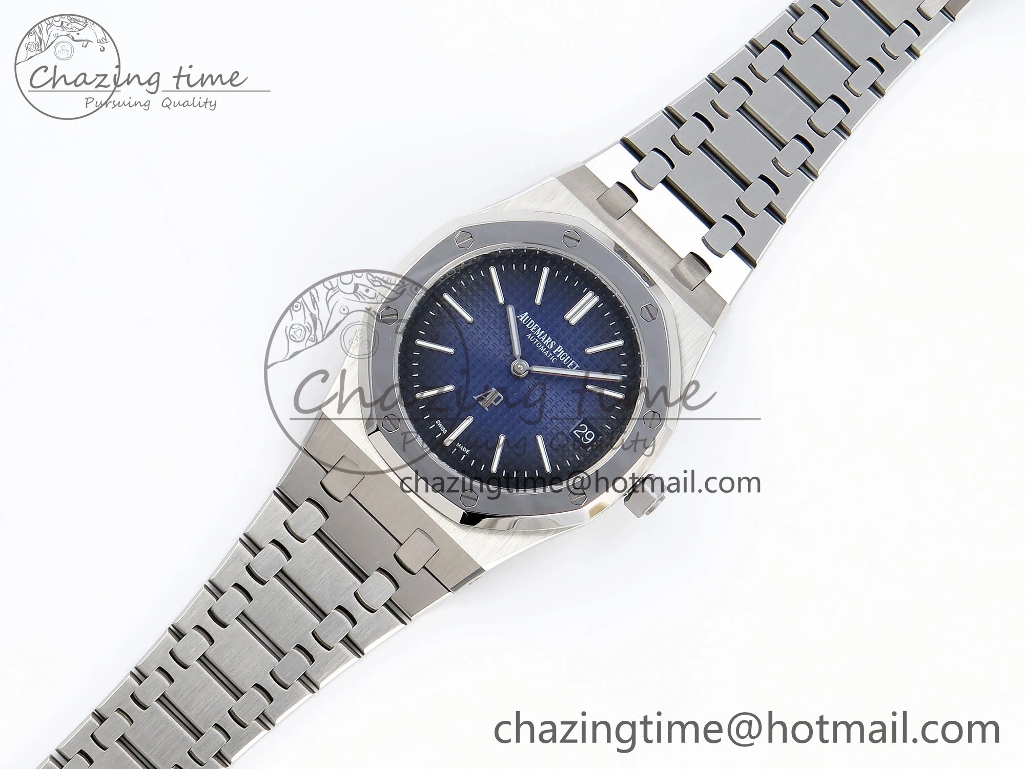 ROYAL OAK 39MM 15202 SS IPF 1:1 BEST EDITION BLUE BLACK TEXTURED DIAL ON SS BRACELET A2121