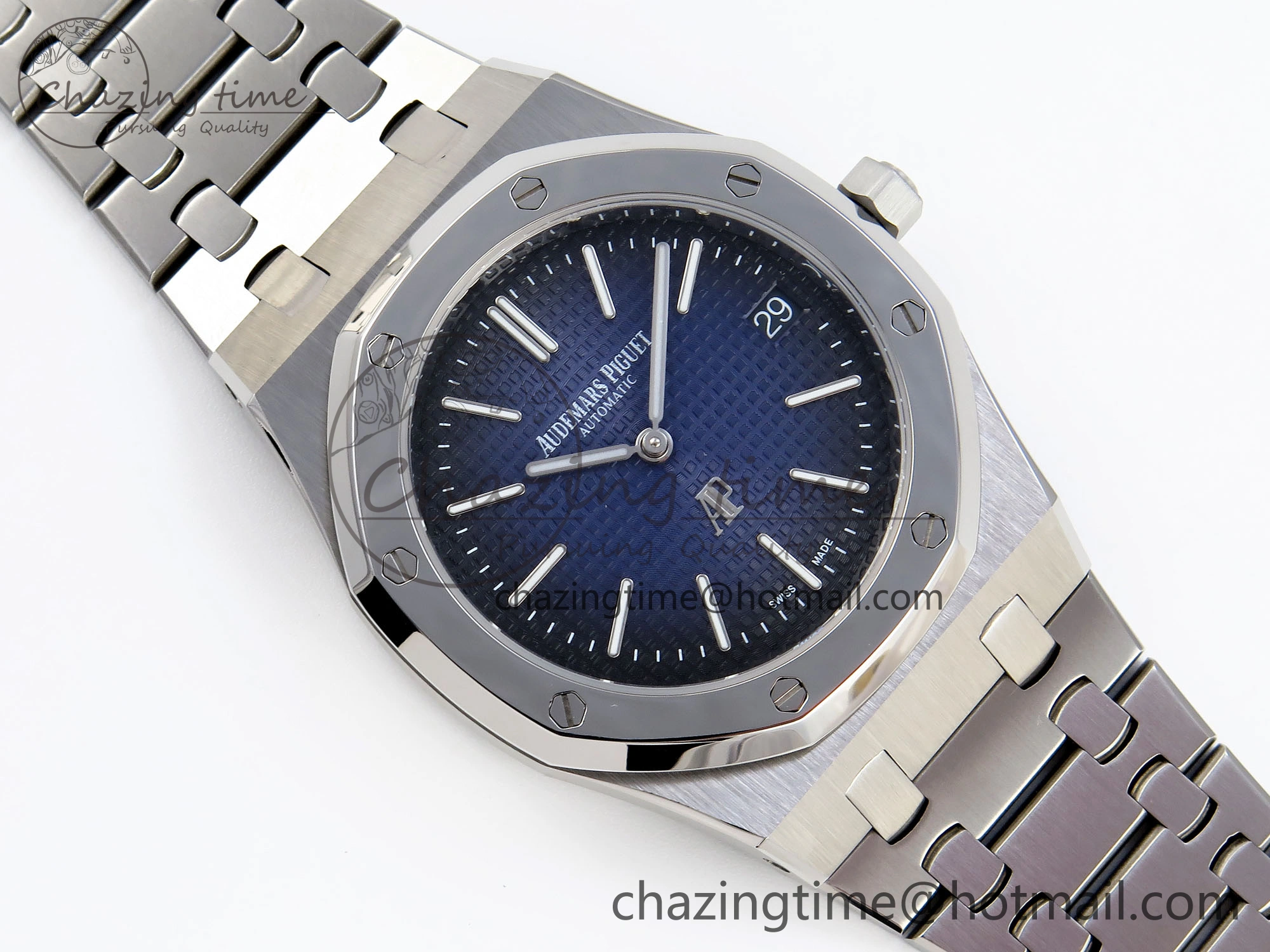 ROYAL OAK 39MM 15202 SS IPF 1:1 BEST EDITION BLUE BLACK TEXTURED DIAL ON SS BRACELET A2121