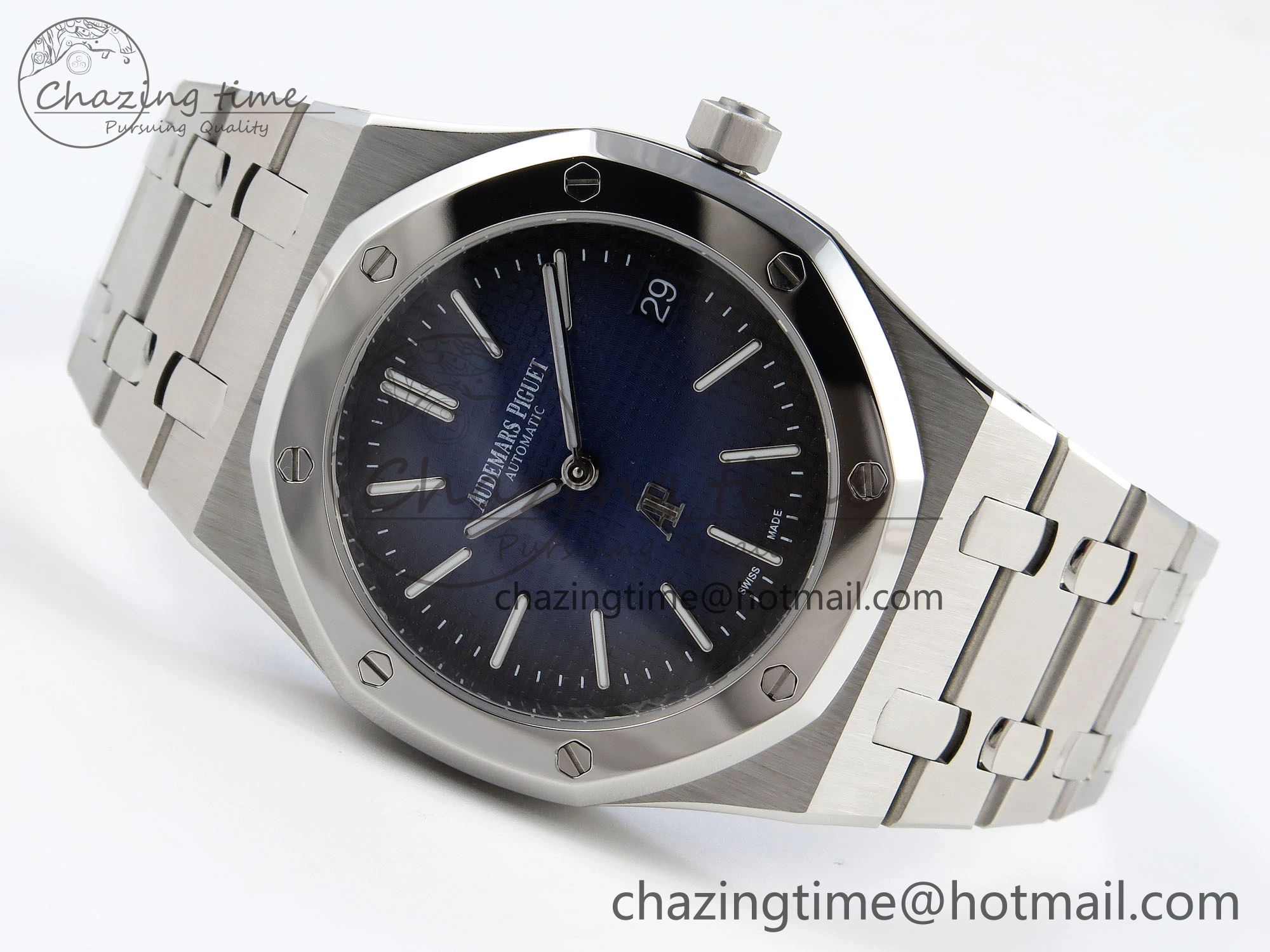 ROYAL OAK 39MM 15202 SS IPF 1:1 BEST EDITION BLUE BLACK TEXTURED DIAL ON SS BRACELET A2121