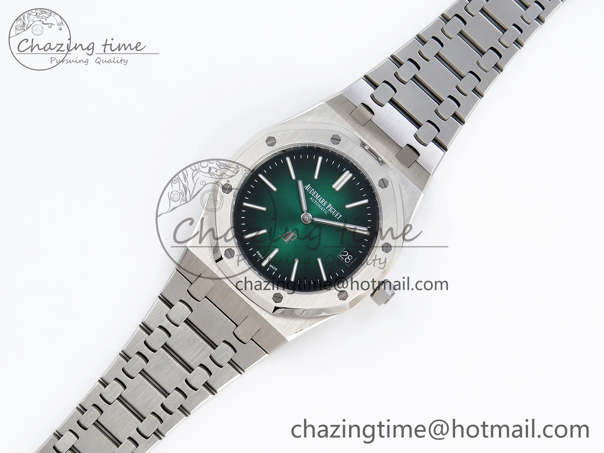ROYAL OAK 39MM 15202 SS IPF 1:1 BEST EDITION GREEN BLACK DIAL ON SS BRACELET A2121