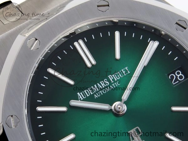 ROYAL OAK 39MM 15202 SS IPF 1:1 BEST EDITION GREEN BLACK DIAL ON SS BRACELET A2121