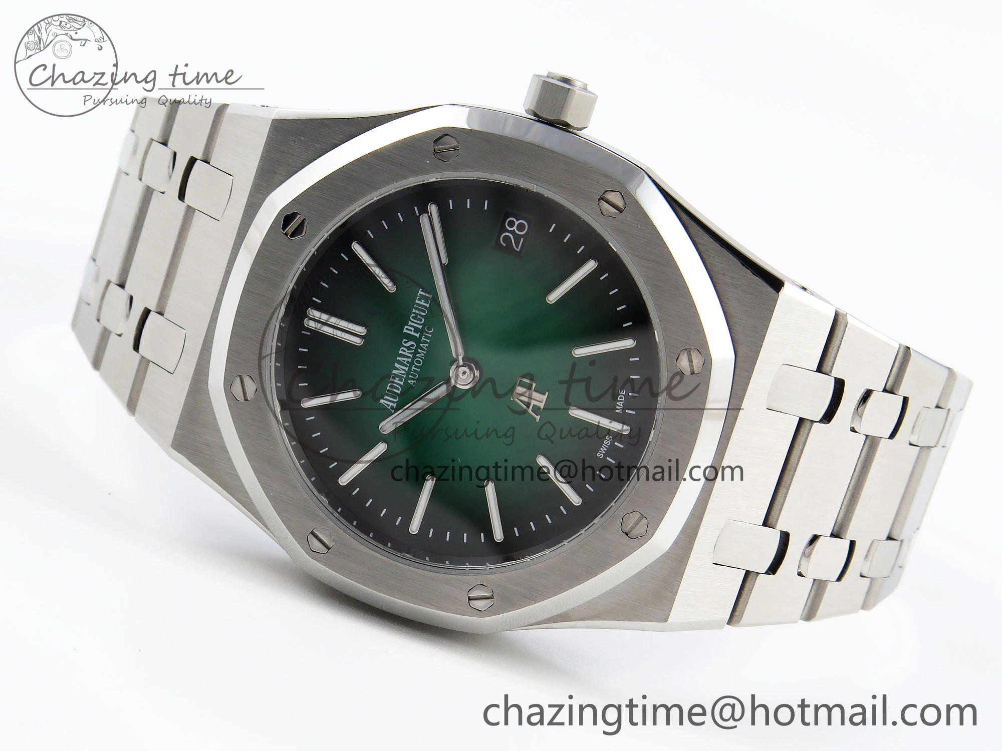 ROYAL OAK 39MM 15202 SS IPF 1:1 BEST EDITION GREEN BLACK DIAL ON SS BRACELET A2121