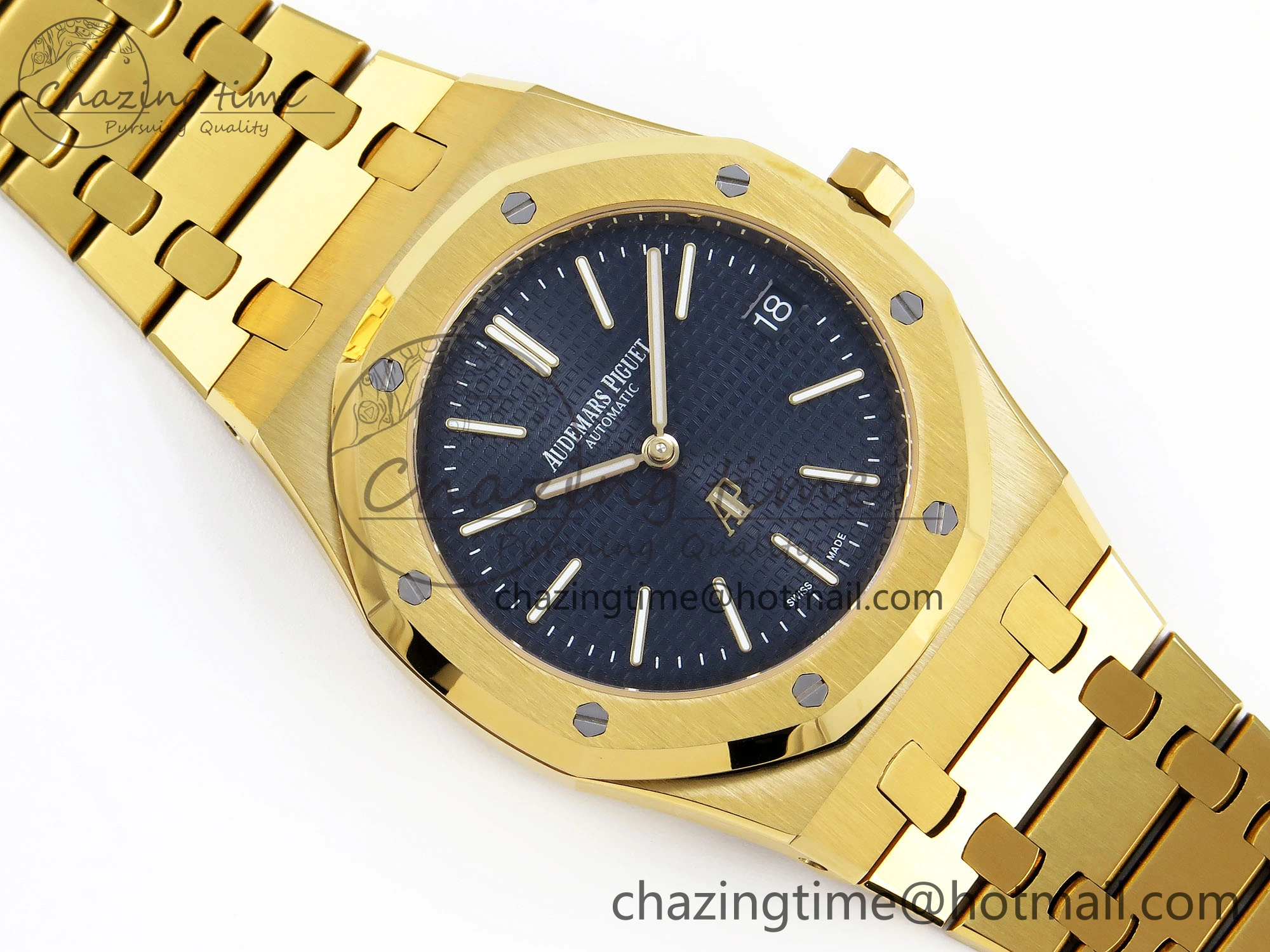 ROYAL OAK 39MM 15202 YG IPF 1:1 BEST EDITION BLUE TEXTURED DIAL ON YG BRACELET A2121