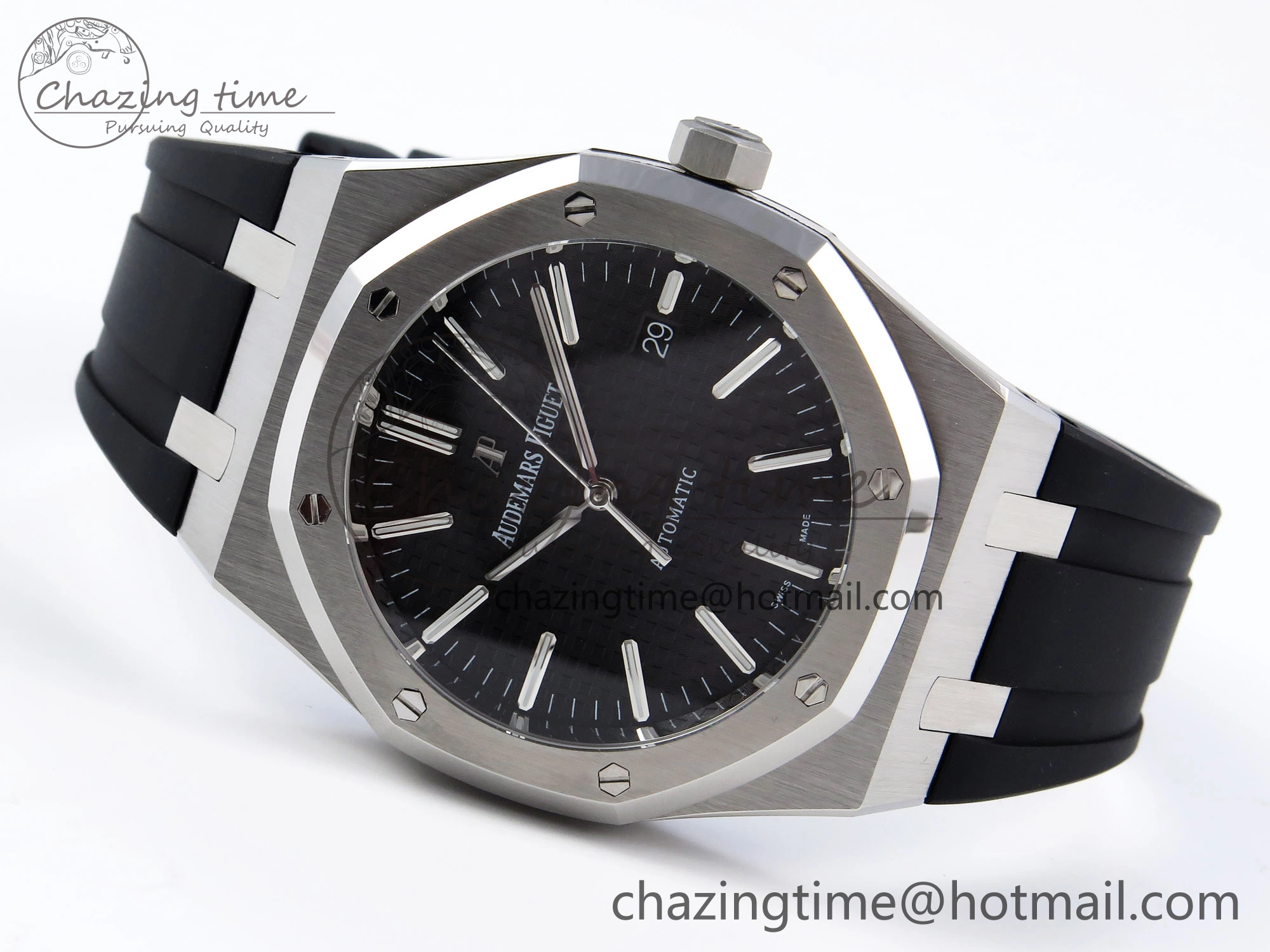 ROYAL OAK 41MM 15400 SS APSF 1:1 BEST EDITION BLACK TEXTURED DIAL ON BLACK RUBBER STRAP SA3120 SUPER CLONE V3