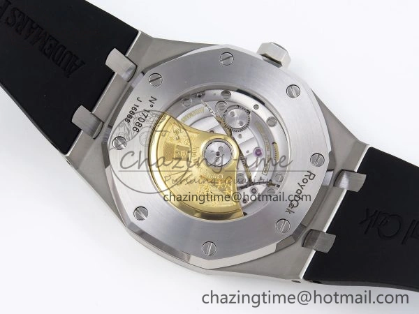 ROYAL OAK 41MM 15400 SS APSF 1:1 BEST EDITION BLACK TEXTURED DIAL ON BLACK RUBBER STRAP SA3120 SUPER CLONE V3