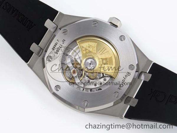 ROYAL OAK 41MM 15400 SS APSF 1:1 BEST EDITION BLACK TEXTURED DIAL ON BLACK RUBBER STRAP SA3120 SUPER CLONE V3