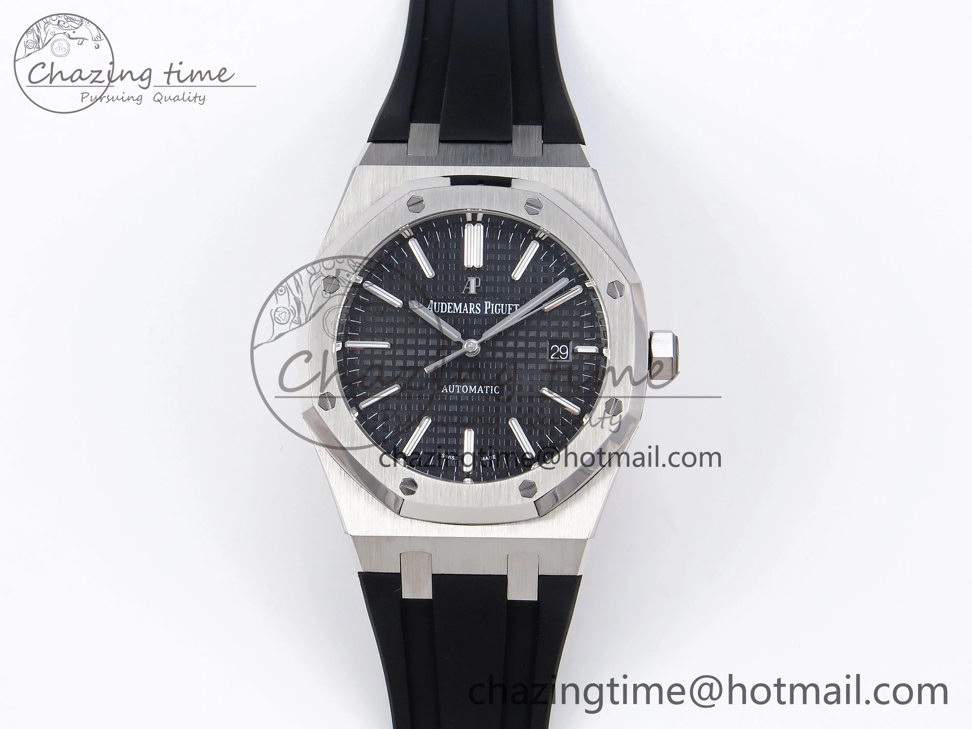 ROYAL OAK 41MM 15400 SS APSF 1:1 BEST EDITION BLACK TEXTURED DIAL ON BLACK RUBBER STRAP SA3120 SUPER CLONE V3