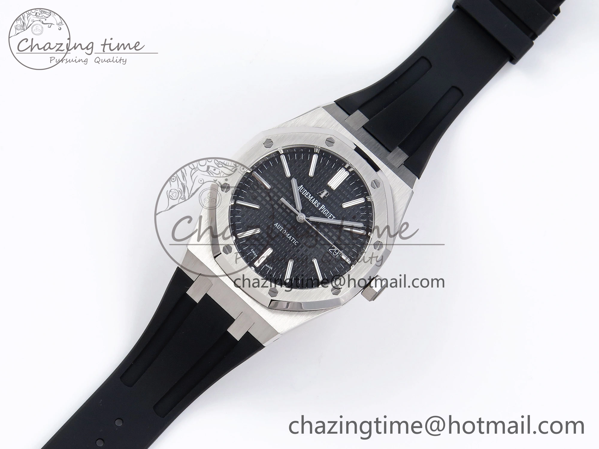 ROYAL OAK 41MM 15400 SS APSF 1:1 BEST EDITION BLACK TEXTURED DIAL ON BLACK RUBBER STRAP SA3120 SUPER CLONE V3