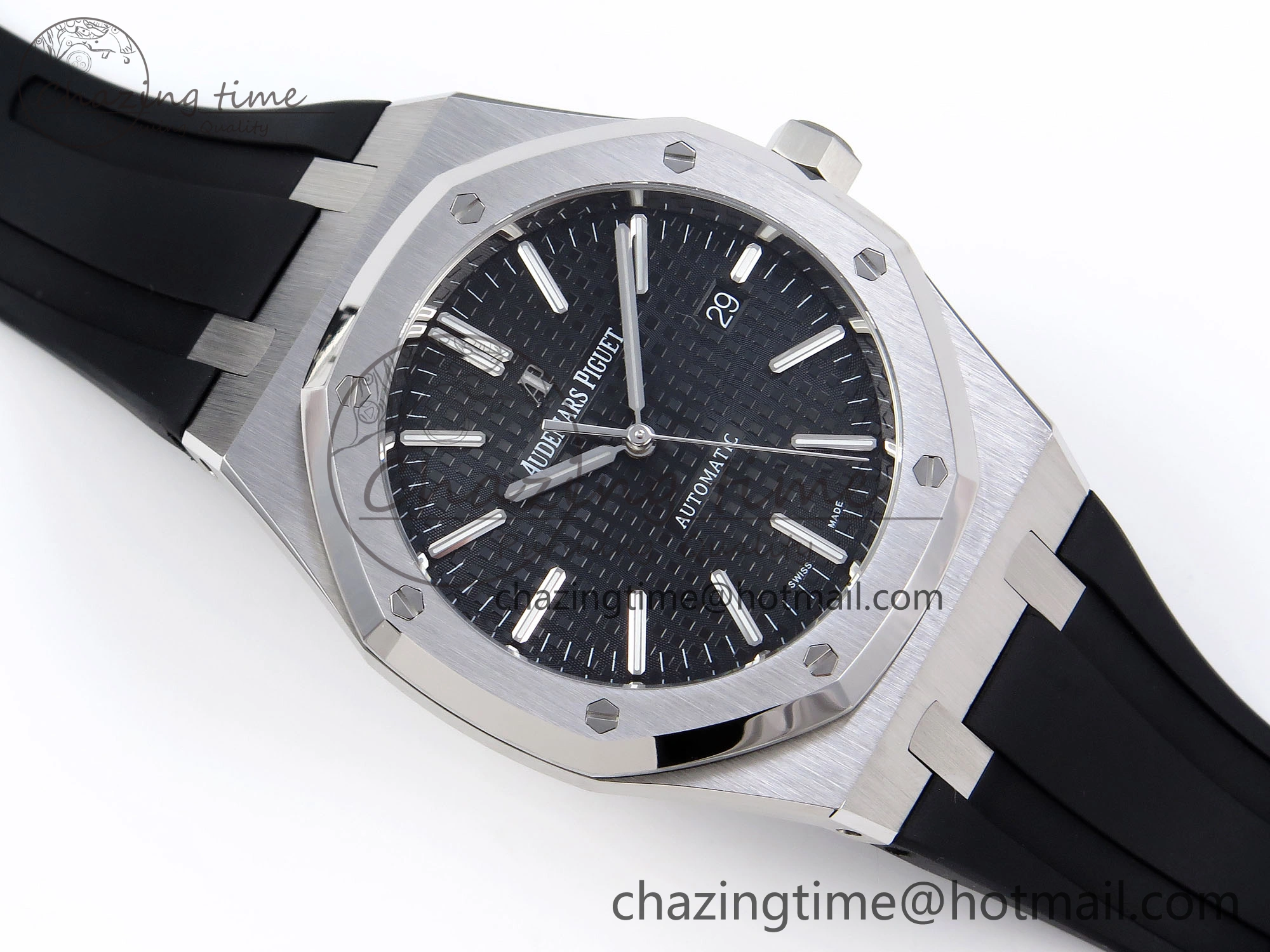 ROYAL OAK 41MM 15400 SS APSF 1:1 BEST EDITION BLACK TEXTURED DIAL ON BLACK RUBBER STRAP SA3120 SUPER CLONE V3
