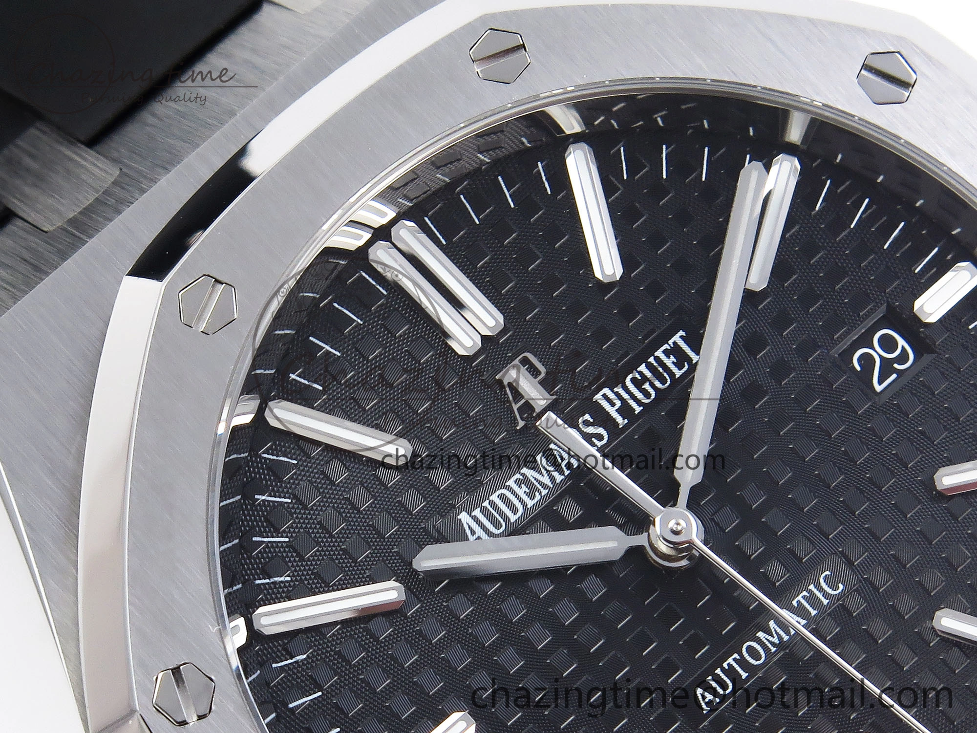 ROYAL OAK 41MM 15400 SS APSF 1:1 BEST EDITION BLACK TEXTURED DIAL ON BLACK RUBBER STRAP SA3120 SUPER CLONE V3
