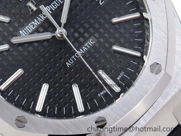 ROYAL OAK 41MM 15400 SS APSF 1:1 BEST EDITION BLACK TEXTURED DIAL ON BLACK RUBBER STRAP SA3120 SUPER CLONE V3