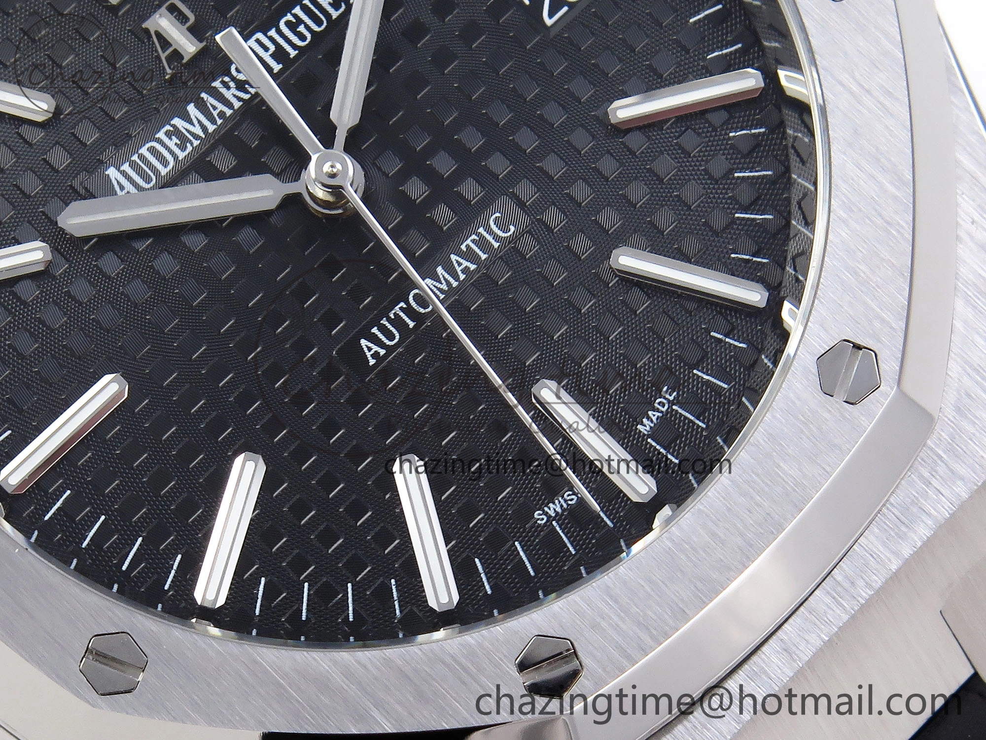ROYAL OAK 41MM 15400 SS APSF 1:1 BEST EDITION BLACK TEXTURED DIAL ON BLACK RUBBER STRAP SA3120 SUPER CLONE V3