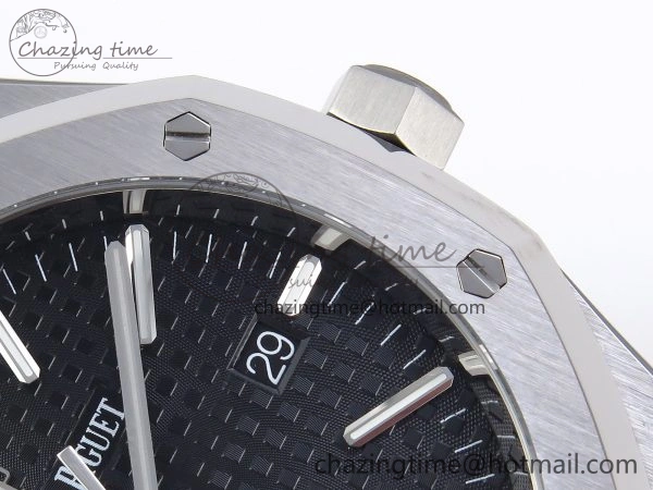ROYAL OAK 41MM 15400 SS APSF 1:1 BEST EDITION BLACK TEXTURED DIAL ON BLACK RUBBER STRAP SA3120 SUPER CLONE V3