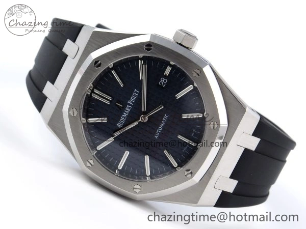 ROYAL OAK 41MM 15400 SS APSF 1:1 BEST EDITION BLUE TEXTURED DIAL ON BLACK RUBBER STRAP SA3120 SUPER CLONE V3