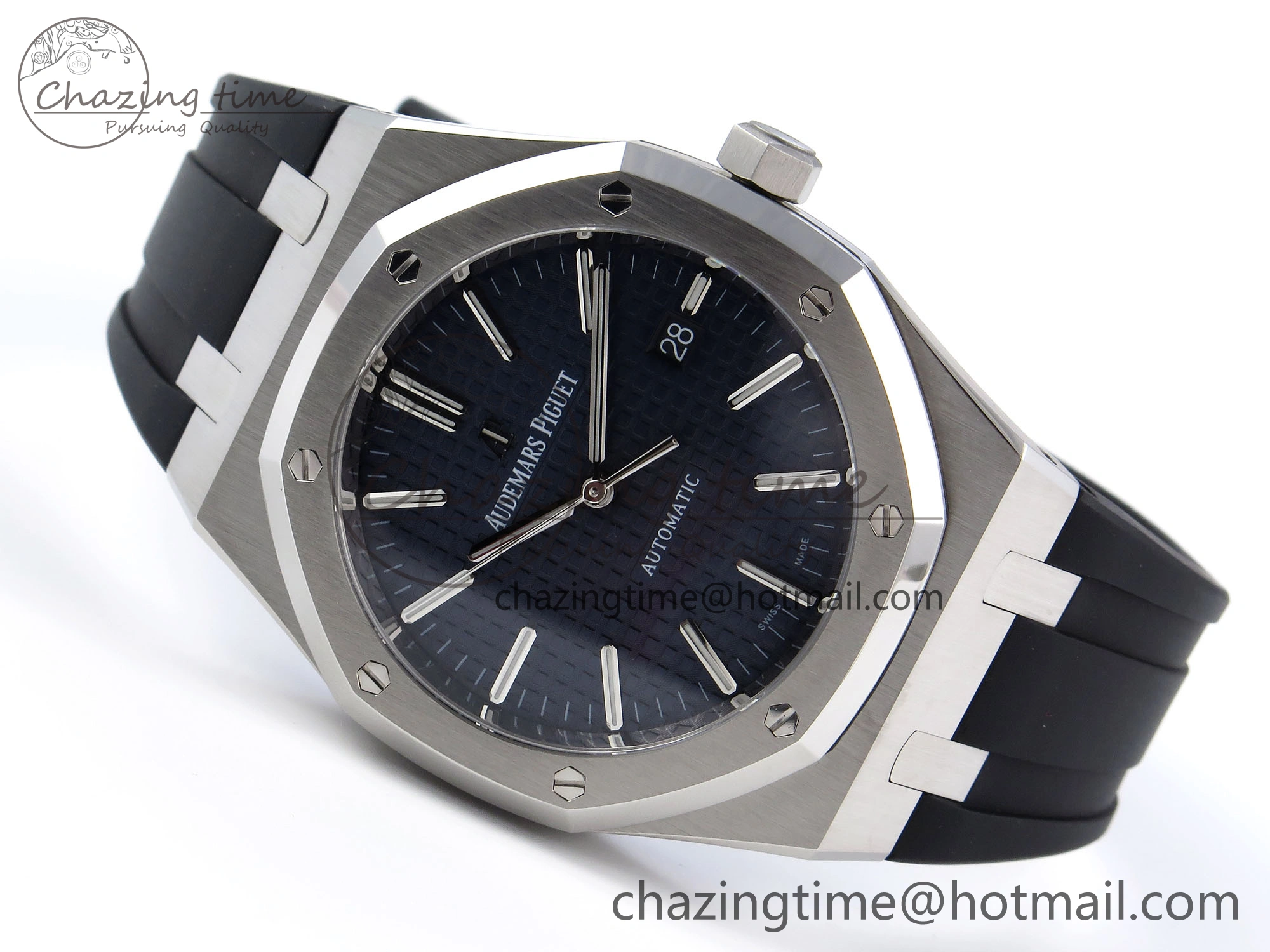 ROYAL OAK 41MM 15400 SS APSF 1:1 BEST EDITION BLUE TEXTURED DIAL ON BLACK RUBBER STRAP SA3120 SUPER CLONE V3