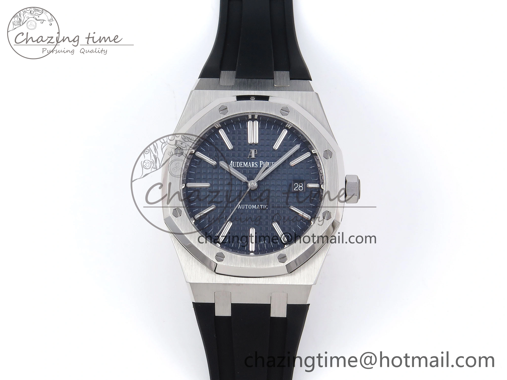 ROYAL OAK 41MM 15400 SS APSF 1:1 BEST EDITION BLUE TEXTURED DIAL ON BLACK RUBBER STRAP SA3120 SUPER CLONE V3