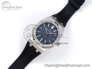 ROYAL OAK 41MM 15400 SS APSF 1:1 BEST EDITION BLUE TEXTURED DIAL ON BLACK RUBBER STRAP SA3120 SUPER CLONE V3