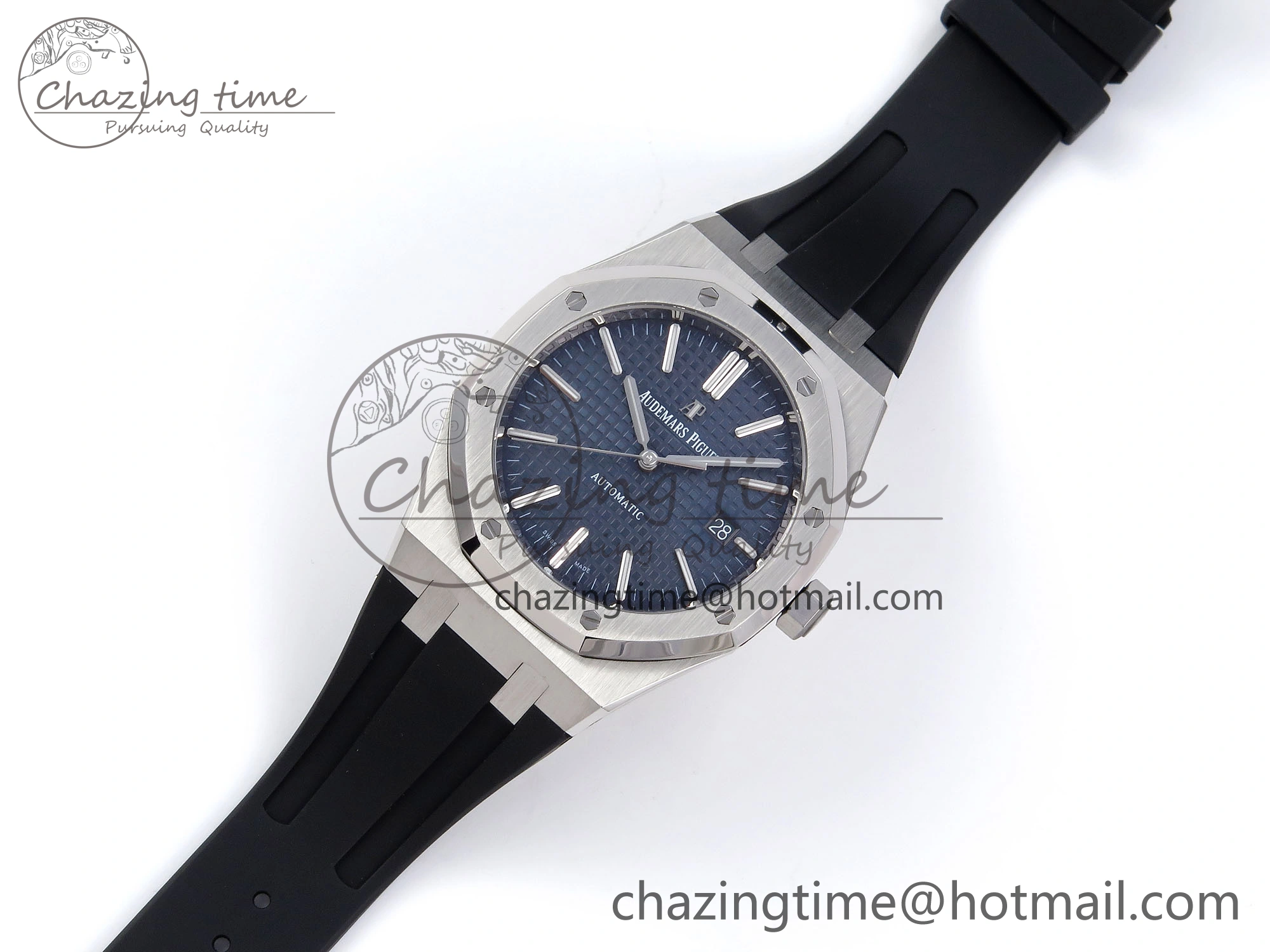 ROYAL OAK 41MM 15400 SS APSF 1:1 BEST EDITION BLUE TEXTURED DIAL ON BLACK RUBBER STRAP SA3120 SUPER CLONE V3