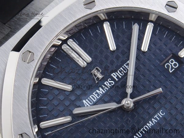 ROYAL OAK 41MM 15400 SS APSF 1:1 BEST EDITION BLUE TEXTURED DIAL ON BLACK RUBBER STRAP SA3120 SUPER CLONE V3
