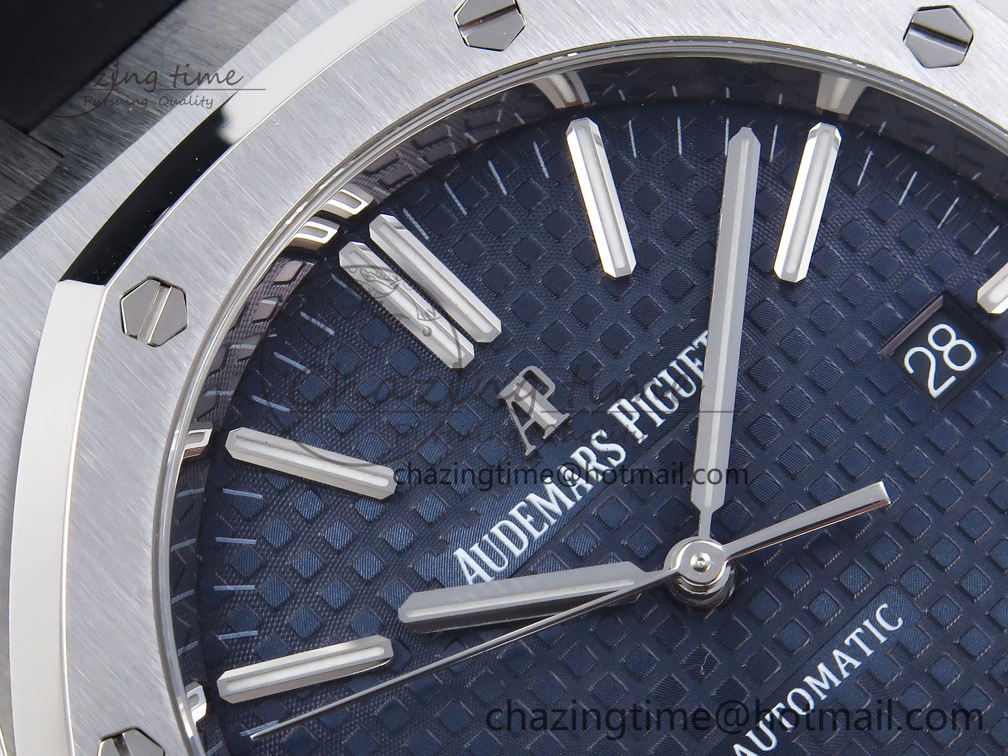 ROYAL OAK 41MM 15400 SS APSF 1:1 BEST EDITION BLUE TEXTURED DIAL ON BLACK RUBBER STRAP SA3120 SUPER CLONE V3