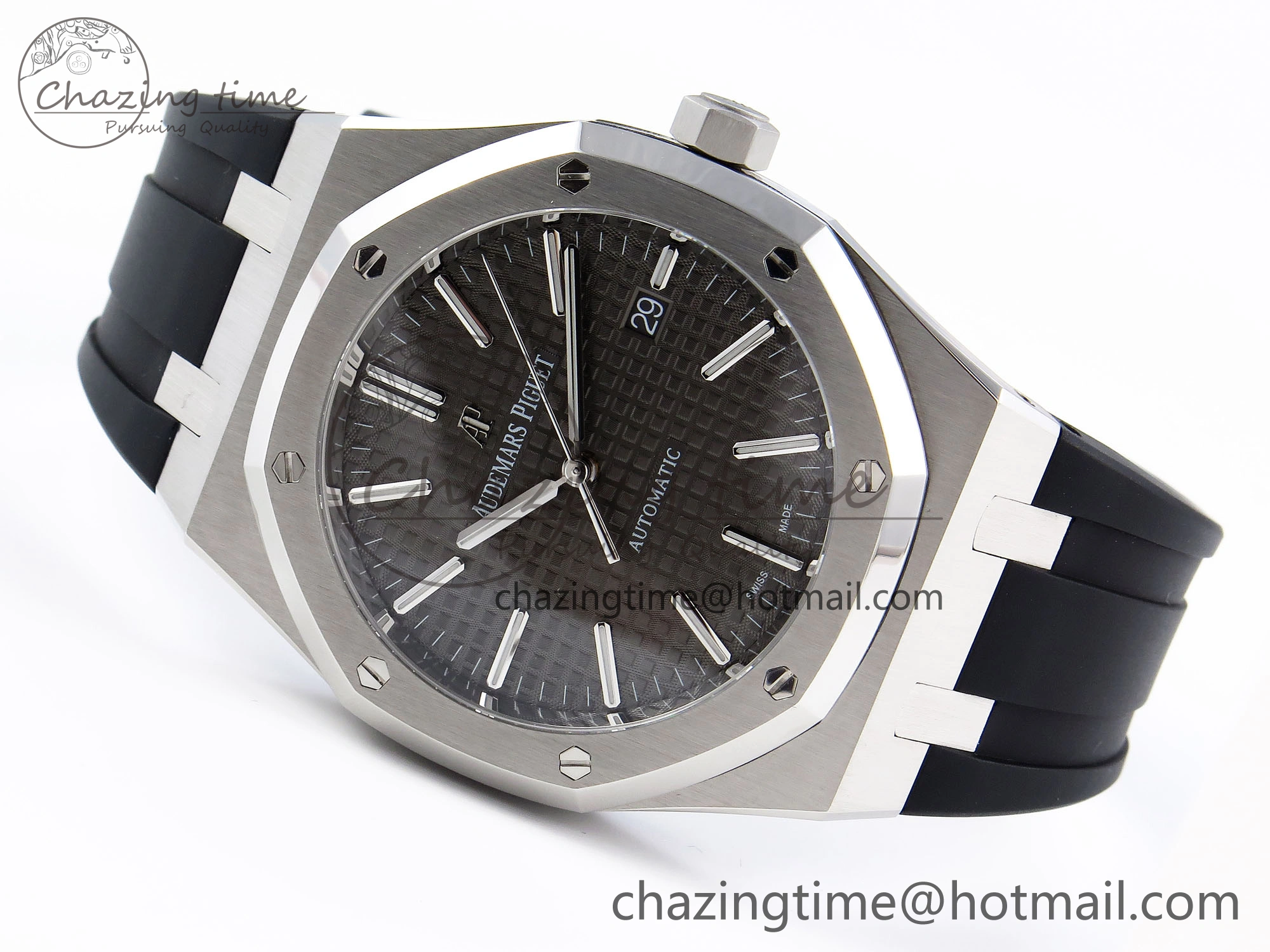 ROYAL OAK 41MM 15400 SS APSF 1:1 BEST EDITION GRAY TEXTURED DIAL ON BLACK RUBBER STRAP SA3120 SUPER CLONE V3