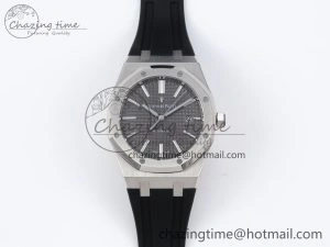 ROYAL OAK 41MM 15400 SS APSF 1:1 BEST EDITION GRAY TEXTURED DIAL ON BLACK RUBBER STRAP SA3120 SUPER CLONE V3