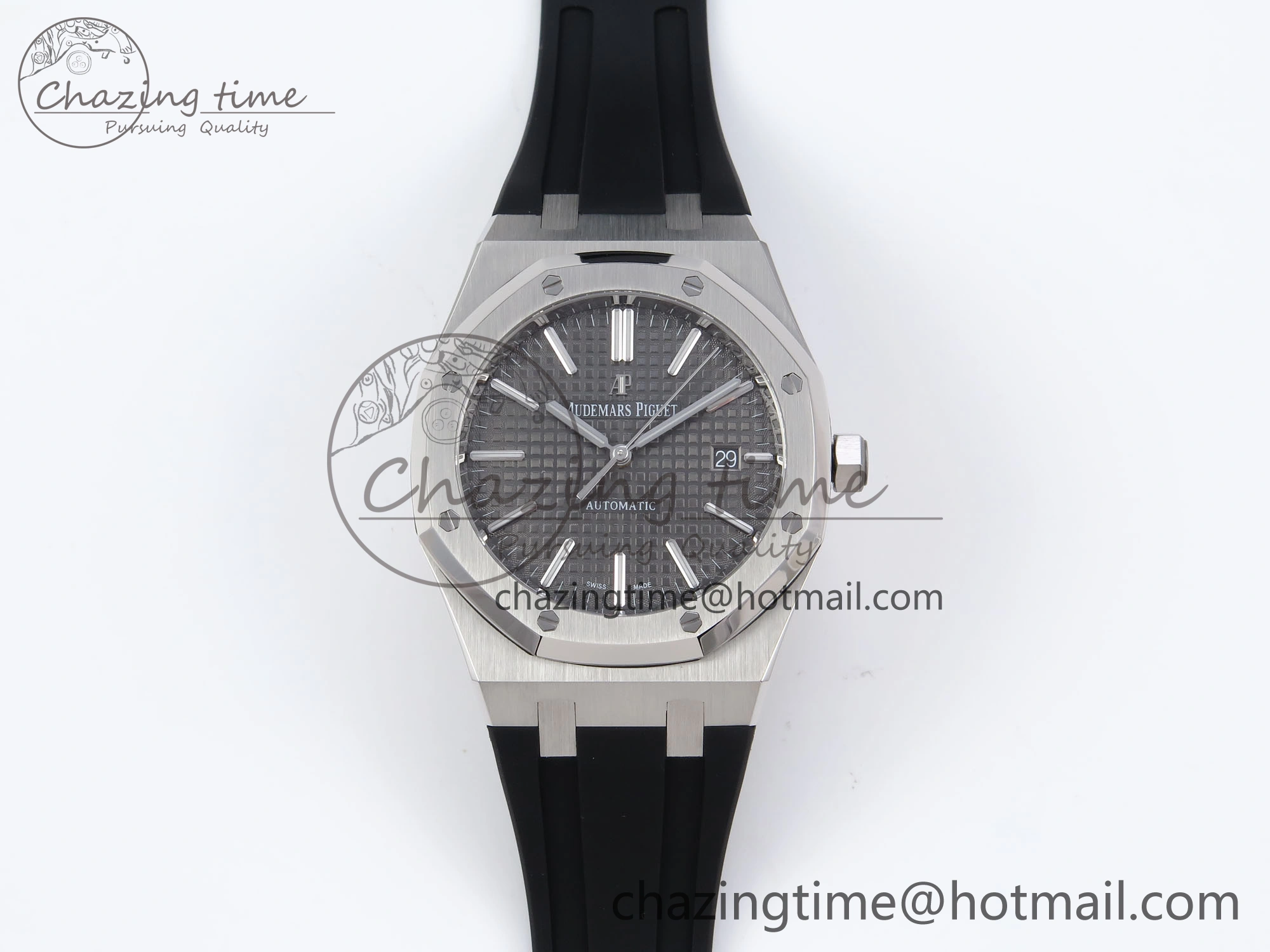 ROYAL OAK 41MM 15400 SS APSF 1:1 BEST EDITION GRAY TEXTURED DIAL ON BLACK RUBBER STRAP SA3120 SUPER CLONE V3