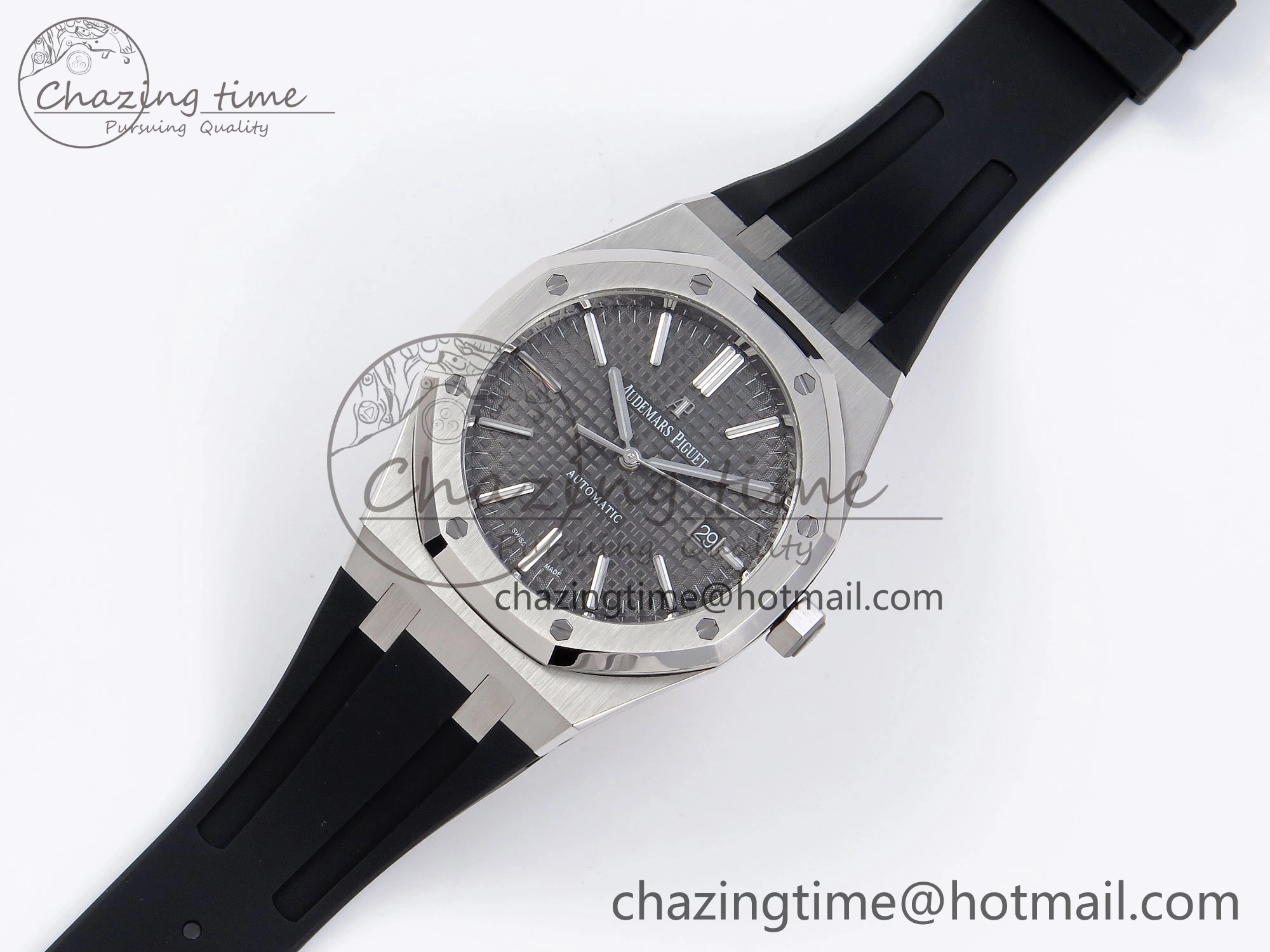 ROYAL OAK 41MM 15400 SS APSF 1:1 BEST EDITION GRAY TEXTURED DIAL ON BLACK RUBBER STRAP SA3120 SUPER CLONE V3
