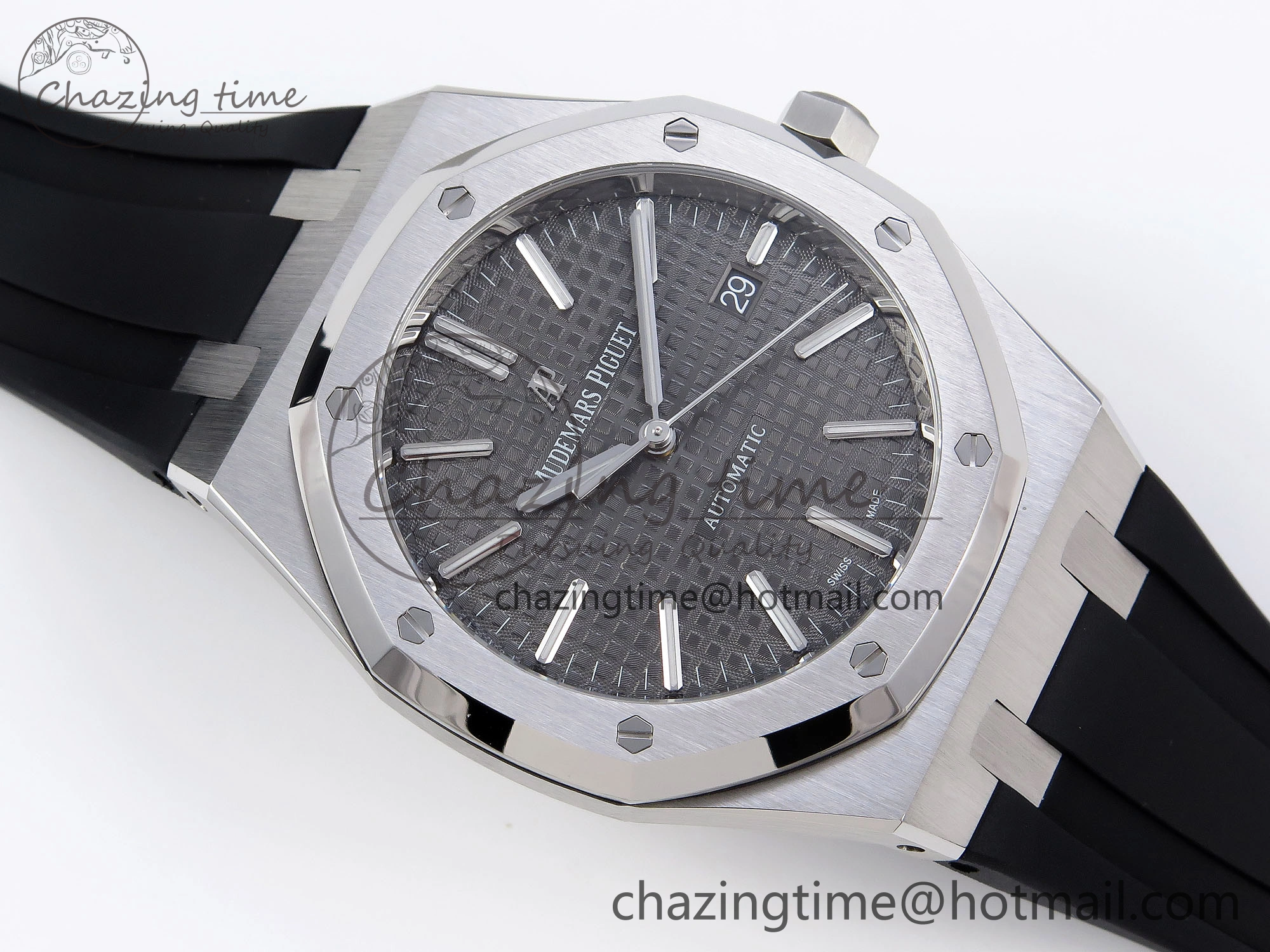 ROYAL OAK 41MM 15400 SS APSF 1:1 BEST EDITION GRAY TEXTURED DIAL ON BLACK RUBBER STRAP SA3120 SUPER CLONE V3