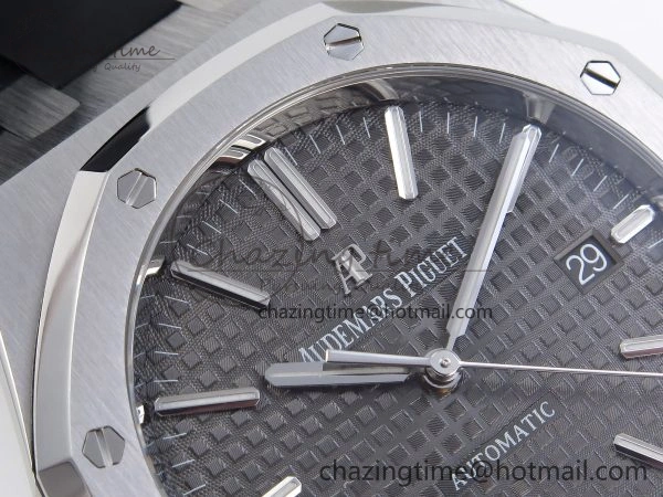 ROYAL OAK 41MM 15400 SS APSF 1:1 BEST EDITION GRAY TEXTURED DIAL ON BLACK RUBBER STRAP SA3120 SUPER CLONE V3