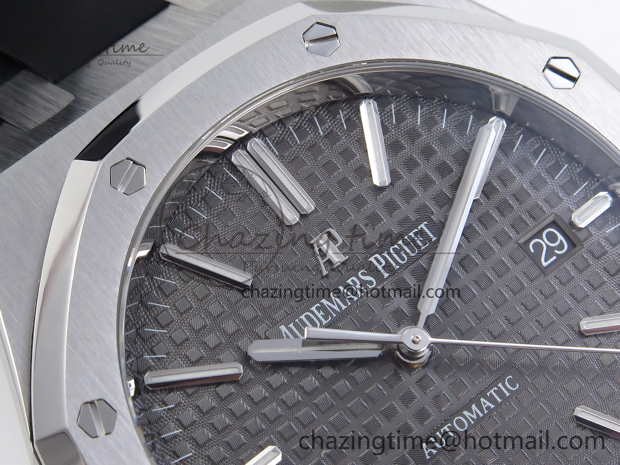ROYAL OAK 41MM 15400 SS APSF 1:1 BEST EDITION GRAY TEXTURED DIAL ON BLACK RUBBER STRAP SA3120 SUPER CLONE V3